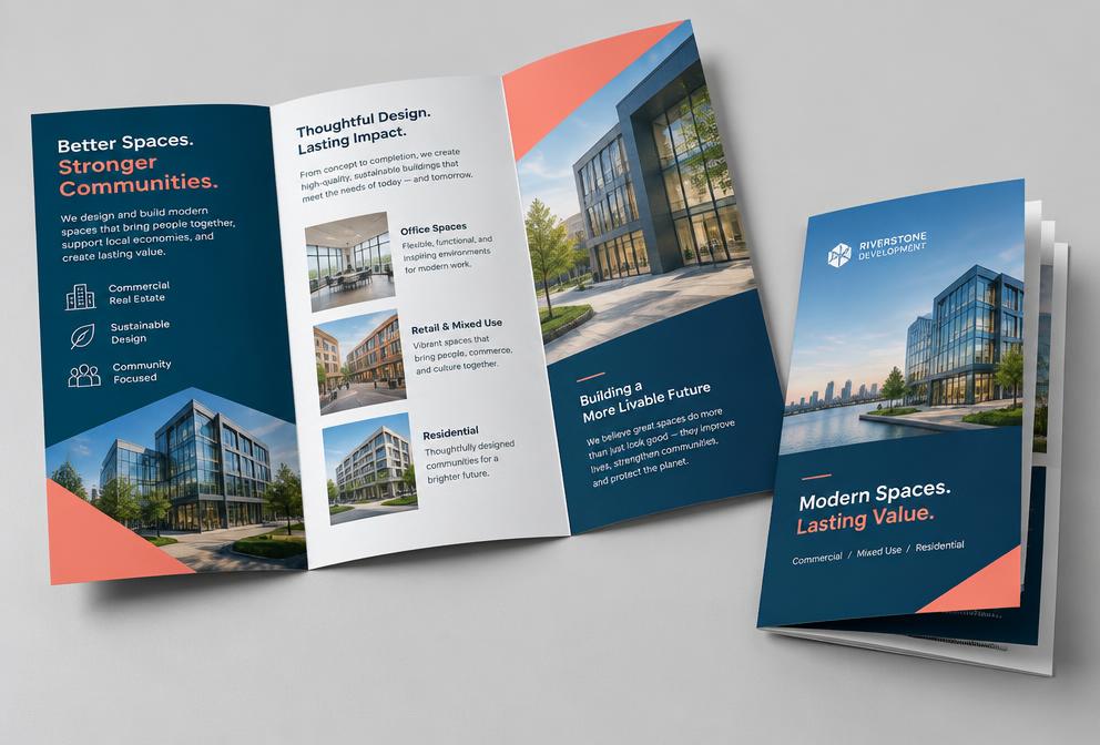An open folded brochure and a printed booklet